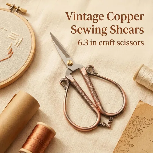 Miniatura 2 de BIHRTC Tijeras de costura de acero inoxidable de estilo vintage de 6.3 pulgadas, tijeras de costura, herramientas de bricolaje para costura, Cobre