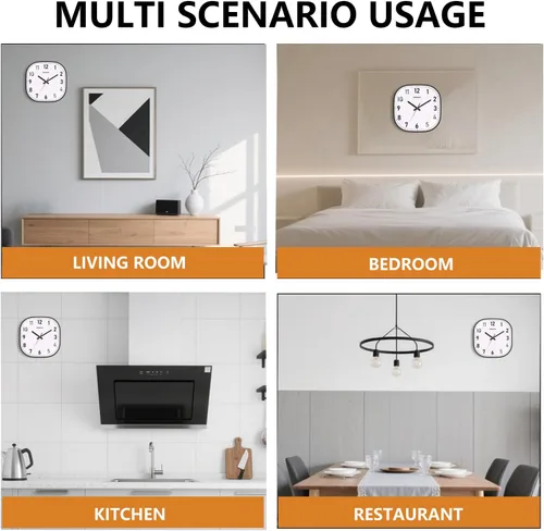 Miniatura 8 de Reloj de Pared Pequeño, 8 Pulgadas Silencioso Sin Tictac Reloj Operado por Batería, Reloj de Pared Cuadrado Analógico Decorativo para Dormitorio
