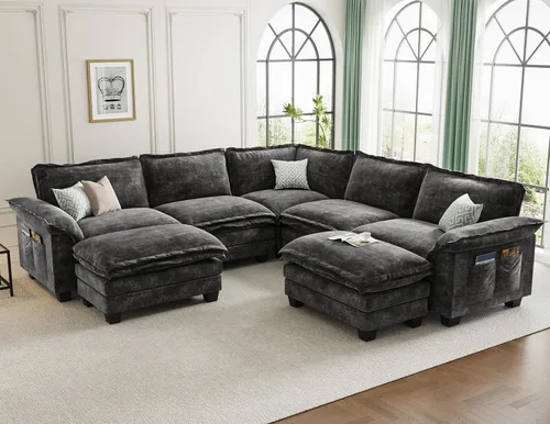 Miniatura 40 de KKL Sofá Seccional Modular de 89 Pulgadas, Sofá de Amor de 2 Asientos Sofá Nube con Asiento Profundo, Sofás Seccionales de Chenilla para Sala