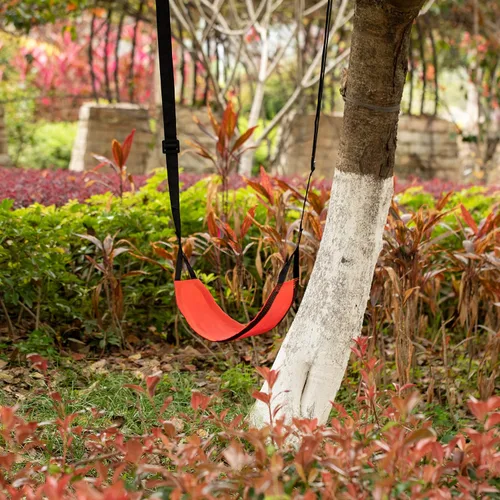 Miniatura 2 de Patio interior y al aire libre Patio Patio Kids Fun Hanging Mesh Fabric Tree Swing con correa ajustable (rojo)