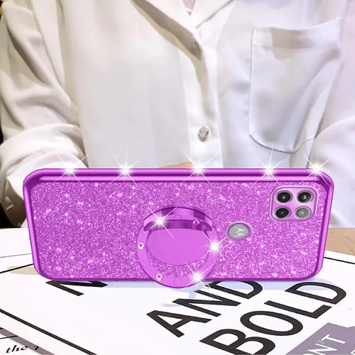 Miniatura 4 de nancheng Funda de teléfono con purpurina para Motorola Moto One 5G Ace (One 5G UW Ace) funda de TPU suave con anillo giratorio de 360°, funda