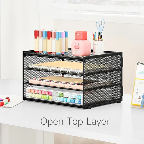 Miniatura 6 de Lavatino Bandeja organizadora de papel de escritorio de 3 niveles, bandeja de archivos de metal de malla negra para escritorio, suministros