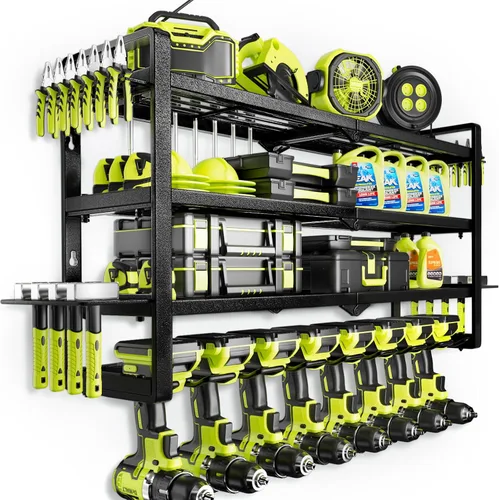 Miniatura 9 de Organizador de Herramientas Eléctricas para Montaje en Pared - Capacidad de Carga de 400 Libras, Estante de Almacenamiento de 4 Niveles con 8