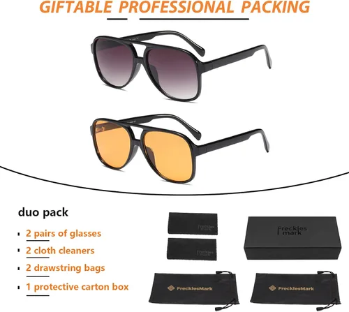 Miniatura 7 de Lentes de sol vintage retro de los años 70 para mujer y hombre, montura clásica, cuadrada y grande estilo aviador, lentes naranjas de moda UV400