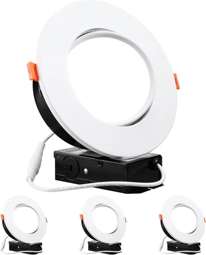 TORCHSTAR Gimbal LED empotrable de 6 pulgadas con caja de conexiones hermética, 13.5 W 800 lm, CRI90+, luces de techo direccionales giratorias Luz