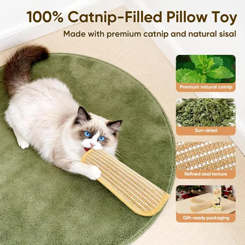 Miniatura 3 de Sisal - Almohada de hierba gatera de juguete Kickers, paquete de 2 juguetes interactivos de hierba gatera con mezcla de hierbas orgánica de 8000 mg