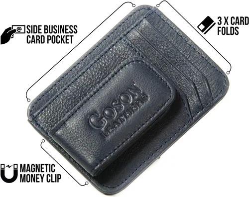 Miniatura 20 de Goson Cartera de cuero con clip para dinero para hombre, billetera de bolsillo frontal, tarjetero de crédito, cartera minimalista delgada