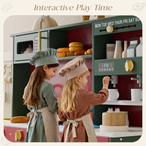 Miniatura 3 de Play Kitchen Set, Kids Kitchen Playset with 21 Fun Accessories, Toy Kitchen with Realistic Appliances, Smart Storage, Wooden Play Kitchen for Kids