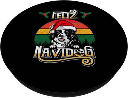 Miniatura 2 de Feliz Navidog Border Collie Dog Santa Hat Funny Christmas PopSockets Standard PopGrip