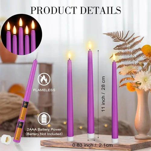 Miniatura 4 de Macarrie 24 Paquetes de Velas Cónicas Sin Llama Operadas con Batería Falsas de 11 Pulgadas de Largo Luz de Vela LED Sin Llama Parpadeantes Cónicas