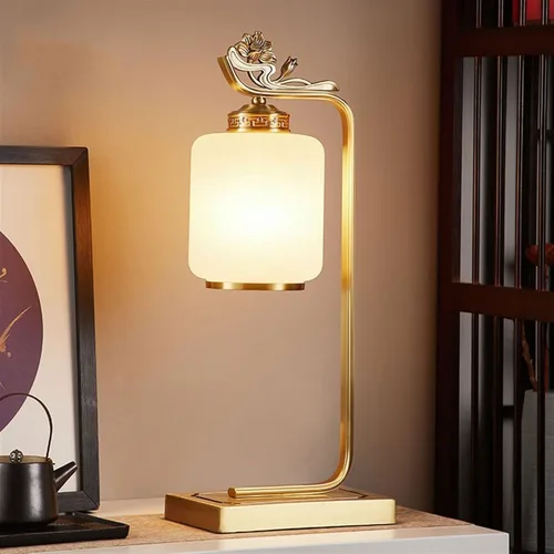 Miniatura 6 de Lamp for Desk Indoor Living Room Desktop Copper Base Table Lamp Bedroom Bedside Lamp Desk Office Reading Lamp Retro Zen Decorative Lamp Desk Lamps