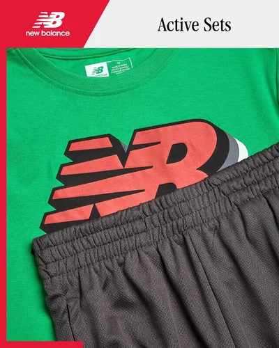 Miniatura 2 de New Balance Conjunto de pantalones cortos activos para niños, 2 piezas de camiseta de rendimiento atlético y pantalones cortos de gimnasio activo