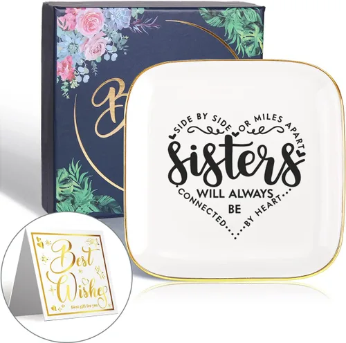 To My Sister Saying - Bandeja decorativa para anillos de cerámica, para hermana hermano, regalo único de cumpleaños, Navidad, regalo significativo