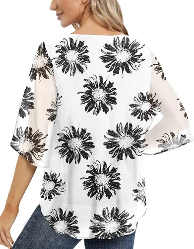 Miniatura 4 de Blusa de gasa de verano para mujer, estilo casual, manga 34, holgada, de malla, para mujer