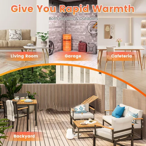 Miniatura 9 de Calentador eléctrico para patio al aire libre, calentador infrarrojo de 1500 W con control remoto, 3 niveles de calefacción, altura ajustable