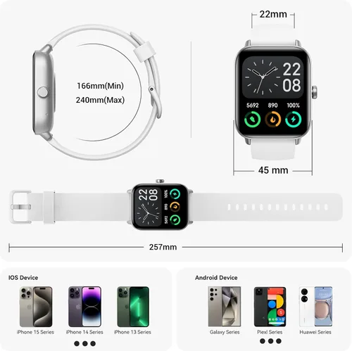 Miniatura 8 de Relojes inteligentes para hombres, pantalla HD de 1.85 pulgadas, compatible con iPhone/Android (responder/hacer llamadas), más de 110 modos Blanco