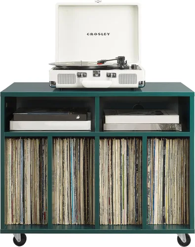 Miniatura 13 de Crosley Furniture Carlo - Consola de almacenamiento de discos rodantes, soporte móvil para tocadiscos, soporte para discos de vinilo, color negro