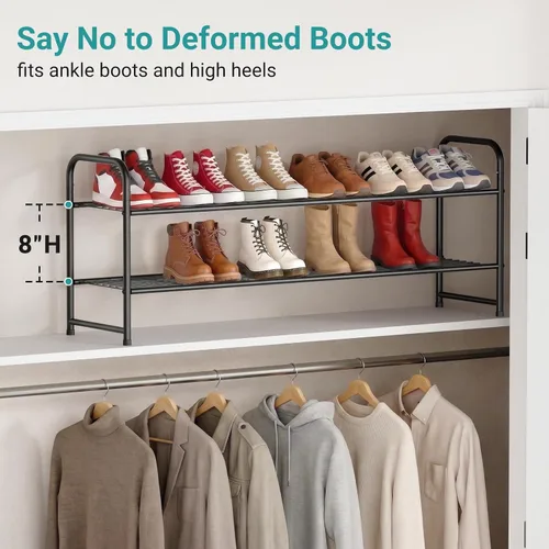 Miniatura 5 de AOODA Zapatero largo de 2 niveles para armario, organizador de almacenamiento de zapatos apilable de metal para entrada, dormitorio, piso, 18 pares