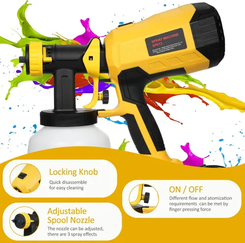 Miniatura 4 de Pulverizador de pintura de 600 W de alta potencia, 3 boquillas y 3 patrones, botella de 40.6 fl oz, fácil de limpiar, pistola de pulverización HVLP