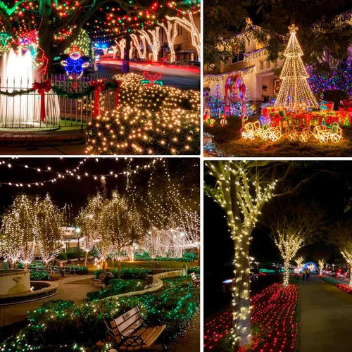 Miniatura 7 de Dazzle Bright Paquete de 2 tiras solares de Navidad de color blanco cálido de 400 LED de 132 pies, funciona con energía solar con 8 modos de luces
