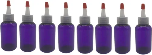 Natural Farms Boston Bottles - Paquete de 8 recipientes vacíos recargables, aceites esenciales, para el cabello, tapa Yorker natural con punta roja,