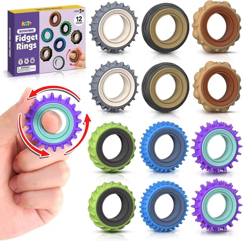 Juguetes sensoriales para adultos, paquete de 12 anillos giratorios de textura, juguetes sensoriales para aliviar el estrés para niños con TDAH -