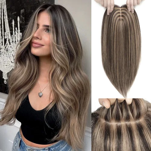 Miniatura 18 de Aimeolyn Toppers de cabello para mujer, cabello humano real, sin flequillo, extensiones de cabello superior para adelgazar, base de encaje Haisr