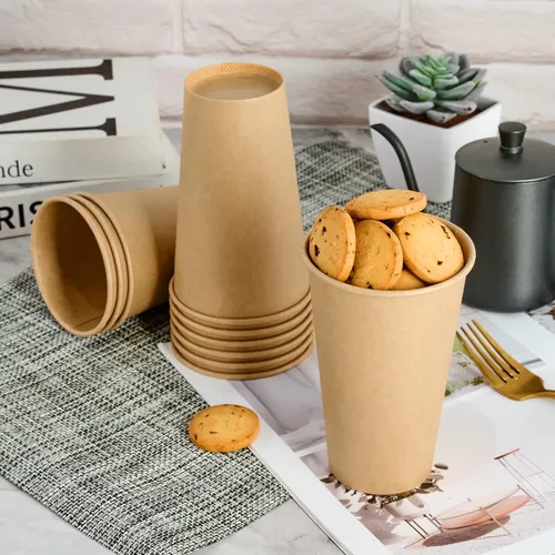 Miniatura 5 de LITOPAK Paquete de 100 tazas de papel kraft de 16 onzas para agua, jugo y té, tazas de café caliente desechables para hogar, restaurante, tienda