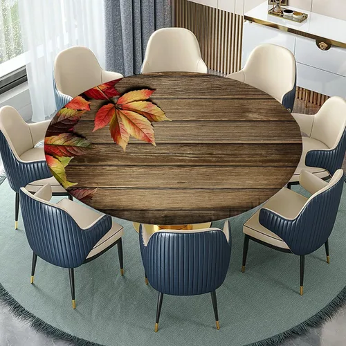 Miniatura 2 de Mantel redondo ajustable de otoño con borde elástico, a grano de madera, para decoración de mesa de picnic, fiesta, cocina interior o comedor