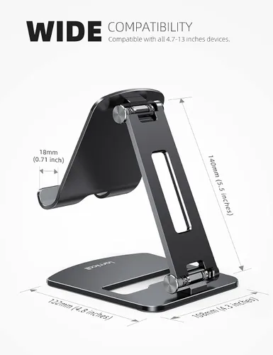 Miniatura 5 de Lamicall - Soporte ajustable para tableta portátil - Soporte plegable para teléfono, rotación de 360°, montaje de escritorio para tabletas de Negro