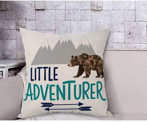 Miniatura 3 de AOYEGO Little Adventurer - Funda de almohada decorativa de viaje con diseño de oso y flecha de montaña, animales salvajes, naturaleza, bosque, 18 x