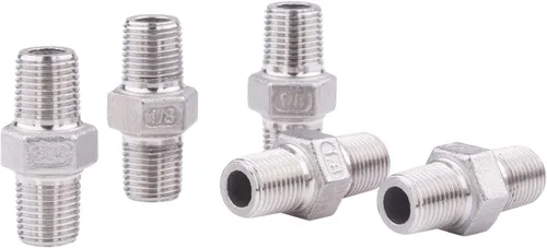Pezón hexagonal macho de 1/8 pulgadas NPT – Acero inoxidable 304 roscado para kit de preparación, aplicación de tubería casera (paquete de 5)