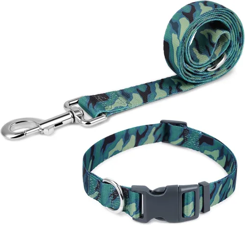 Miniatura 10 de Juego de collar y correa reflectante para perro, correa de nailon para perro con anillo en D de acero resistente, ajustable con hebilla de Cian