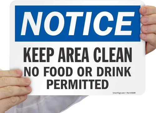 Miniatura 3 de SmartSign - S-8382-EU-10 Aviso - Mantenga el área limpia, no se permiten alimentos ni bebidas, vinilo laminado de 7 x 10 pulgadas (paquete de 2)