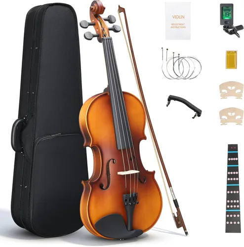 Miniatura 10 de Ktaxon Violín 4/4 Juego de Tamaño Completo Fiddle, Kit Completo de Violines Acústicos con Tablero Hecho a Mano, Estuche Rígido Ligero de Iniciación