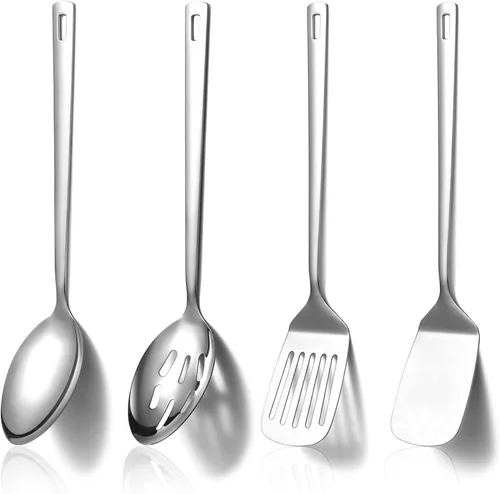 Homquen Juego de utensilios de cocina de acero inoxidable, 4 piezas, juego de utensilios de cocina, juego de espátulas, cucharas de cocina,