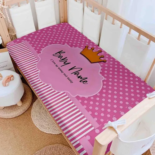 Miniatura 4 de Sábanas personalizadas para cuna para bebé niño y niña, diseño de flor de corona dorada, sábana bajera unisex para cuna para niño, suave como