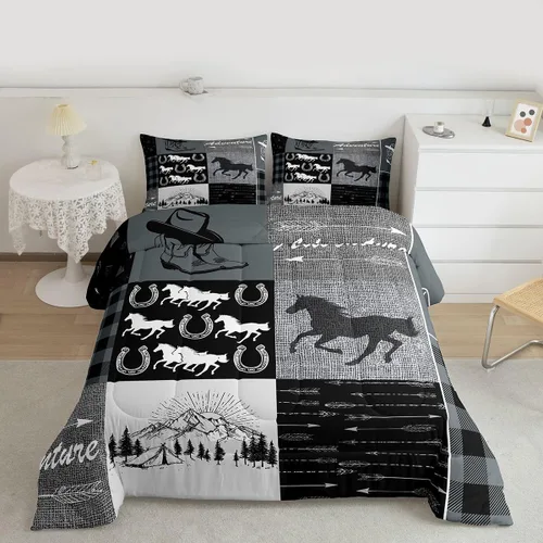 Miniatura 21 de Juego de edredón de oso y ciervo, tamaño individual, ropa de cama de animales salvajes de caza, colcha rústica de cabaña, casa de campo, cuadros