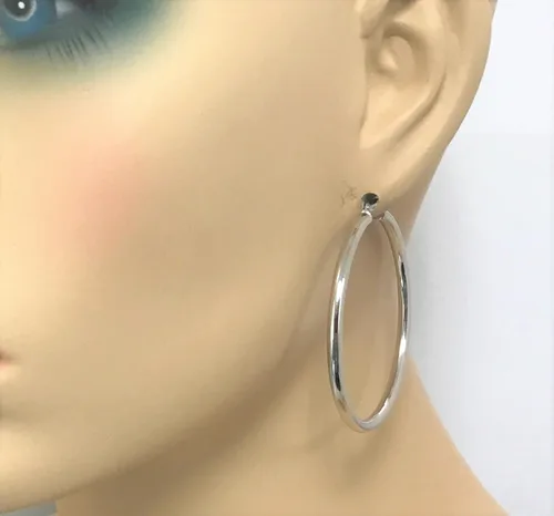Miniatura 3 de MCS Jewelry - Pendientes de aro de oro amarillo o blanco de 14 quilates (diámetro 1.969in)
