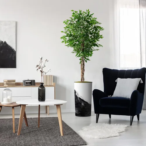 Miniatura 16 de Árbol artificial en maceta contemporánea, palmera tropical areca artificial de seda para decoración del hogar en interiores y exteriores, altura