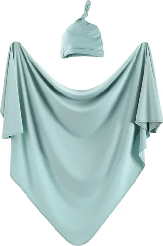 Miniatura 11 de Juego de manta de algodón de punto para bebé con gorro y diadema para recién nacido, mantas de recepción para bebé, niña y niño, 35 x 35 pulgadas