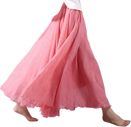 Miniatura 47 de OCHENTA Falda larga de lino y algodón bohemio para mujeres y niñas para vacaciones de verano en la playa