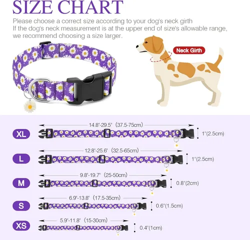 Miniatura 6 de Lindos collares para perros, collar suave de flores florales con dijes de margaritas para perros medianos (M, morado)
