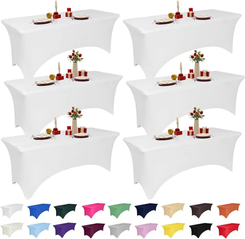 Miniatura 10 de Paquete de 2 manteles de elastano negro de 6 pies para mesas rectangulares, ajustado y elástico, lavable, resistente a las arrugas, perfecto