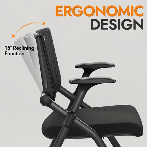 Miniatura 7 de Juego de 2 sillas de oficina plegables con ruedas de PU, malla ergonómica con respaldo elástico, silla apilable para sala de conferencias, silla