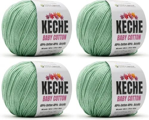 Miniatura 100 de Keche Hilo de algodón, 60% algodón, 40% hilo acrílico, hilo de algodón suave para crochet y tejer, hilo amigurumi, 1 madeja/bola, 1.76 onzas (50g)