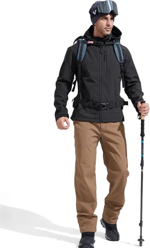 Miniatura 7 de FREE SOLDIER Chaqueta ligera con capucha impermeable para hombre, con forro polar, para invierno, con capucha, resistente al agua, para senderismo