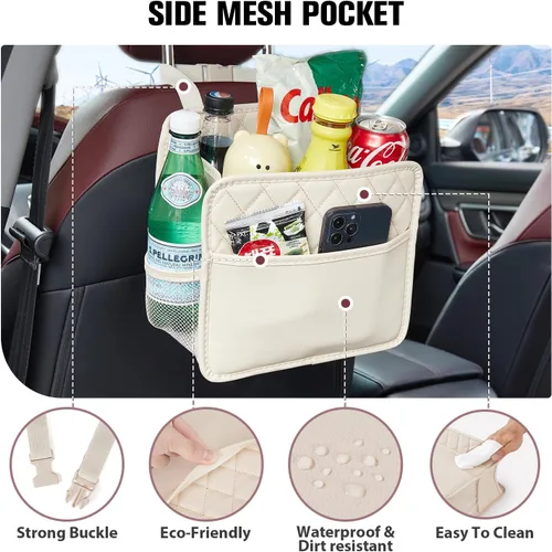 Miniatura 3 de LXUNYI Organizador de asiento de automóvil, paquete de 2 organizadores de asiento trasero de automóvil impermeables de cuero PU y bolsa