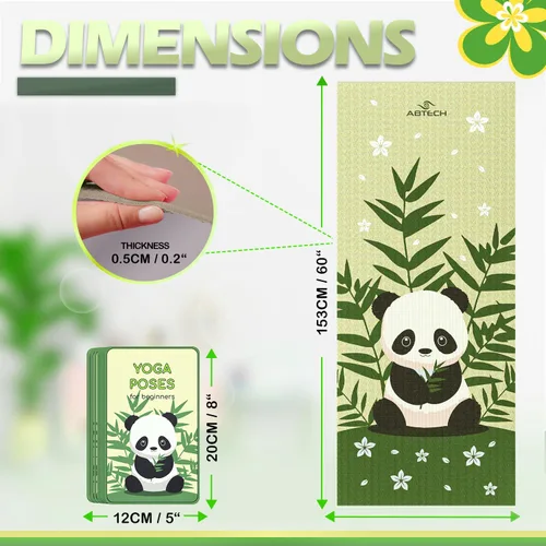 Miniatura 4 de Set de Esterillas de Yoga para Niños de ABTECH - Cómoda Esterilla de Yoga Infantil de Dinosaurio para Niño con 12 Tarjetas de Yoga, Bolsa de Panda
