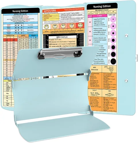 Miniatura 11 de Portapapeles plegable de enfermería: Portapapeles de enfermería médica con hojas de trucos de enfermería de aluminio, 3 capas, tamaño de bolsillo